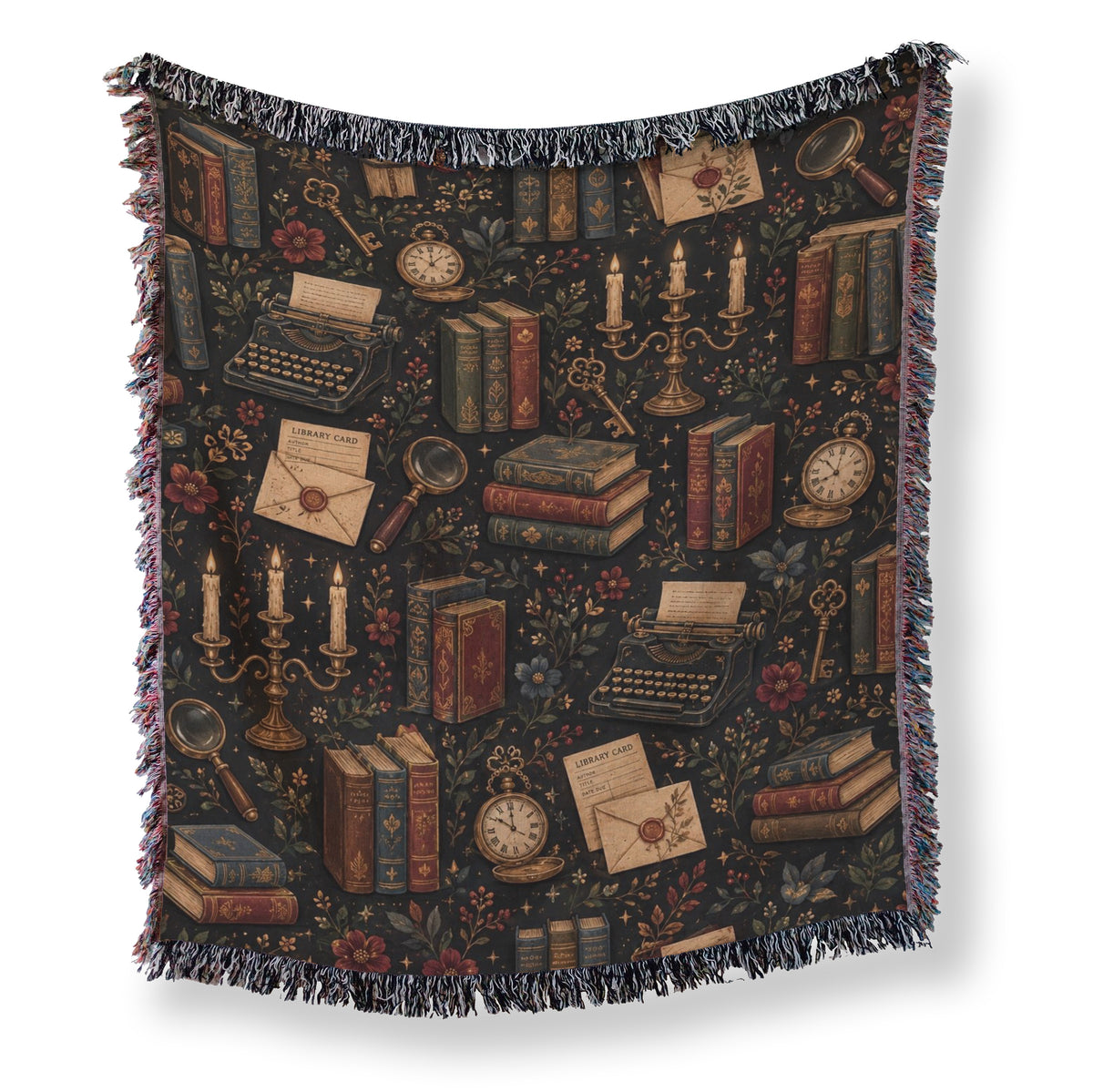 Vintage Dark Academia Library Pattern Blanket