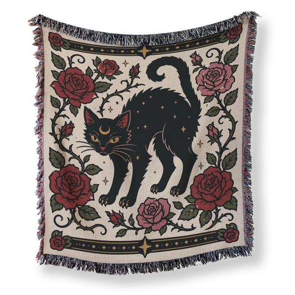 Black Cat & Roses Folk Blanket