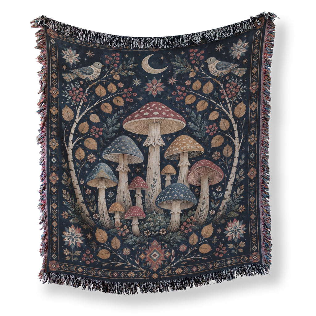 Moonlit Birch Mushroom Blanket