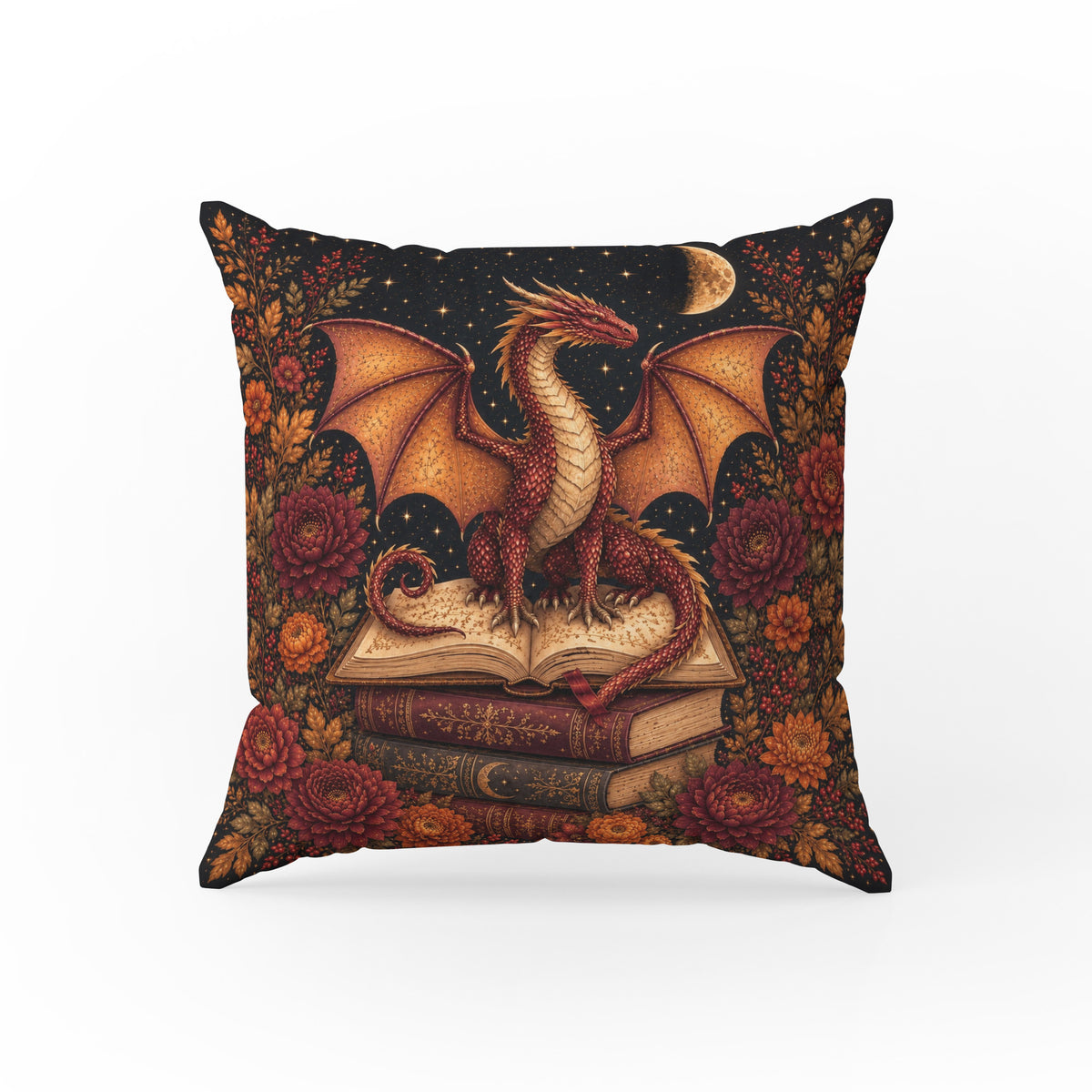 Ember Dragon Library – Autumn Fantasy Pillow Main image
