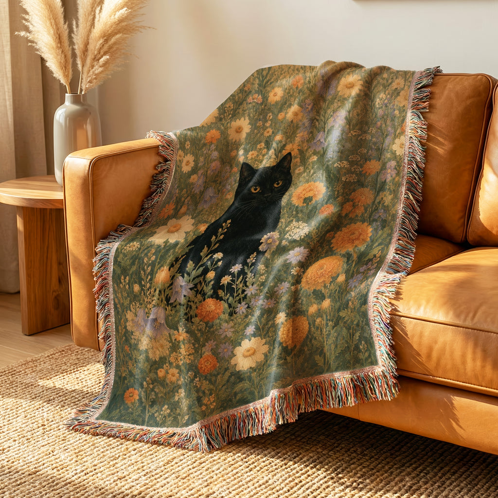 Golden Meadow Black Cat Blanket