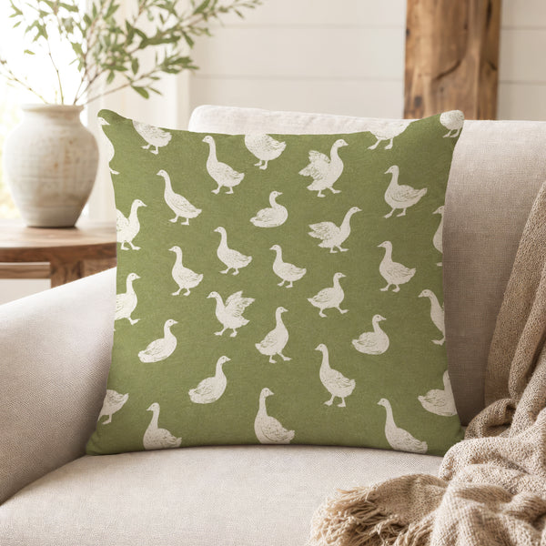 Country Geese – Sage Green Farmhouse Pillow