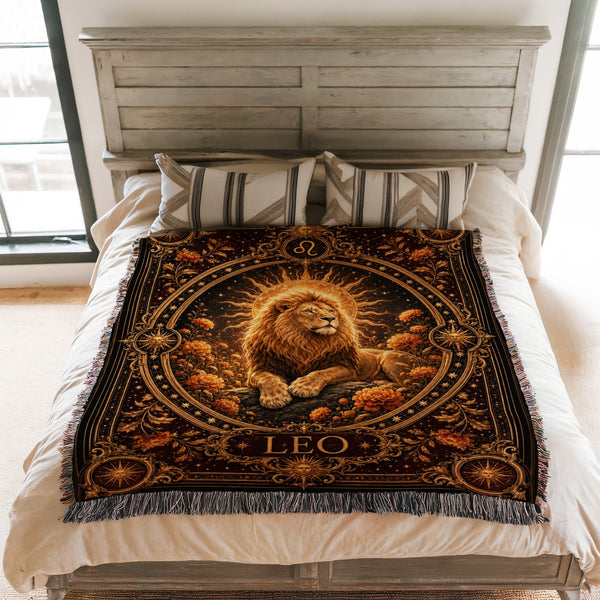 Leo Golden Sun Lion Zodiac Blanket
