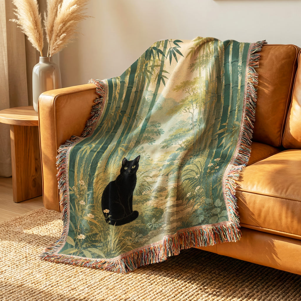 Bamboo Grove Black Cat Blanket