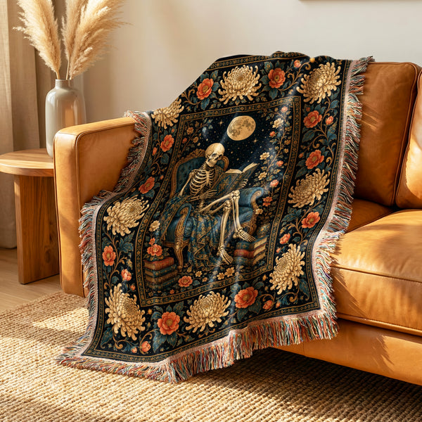Golden Chrysanthemum Skeleton Reader Blanket
