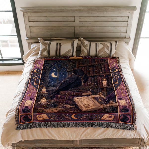 Raven of the Moonlit Library Blanket