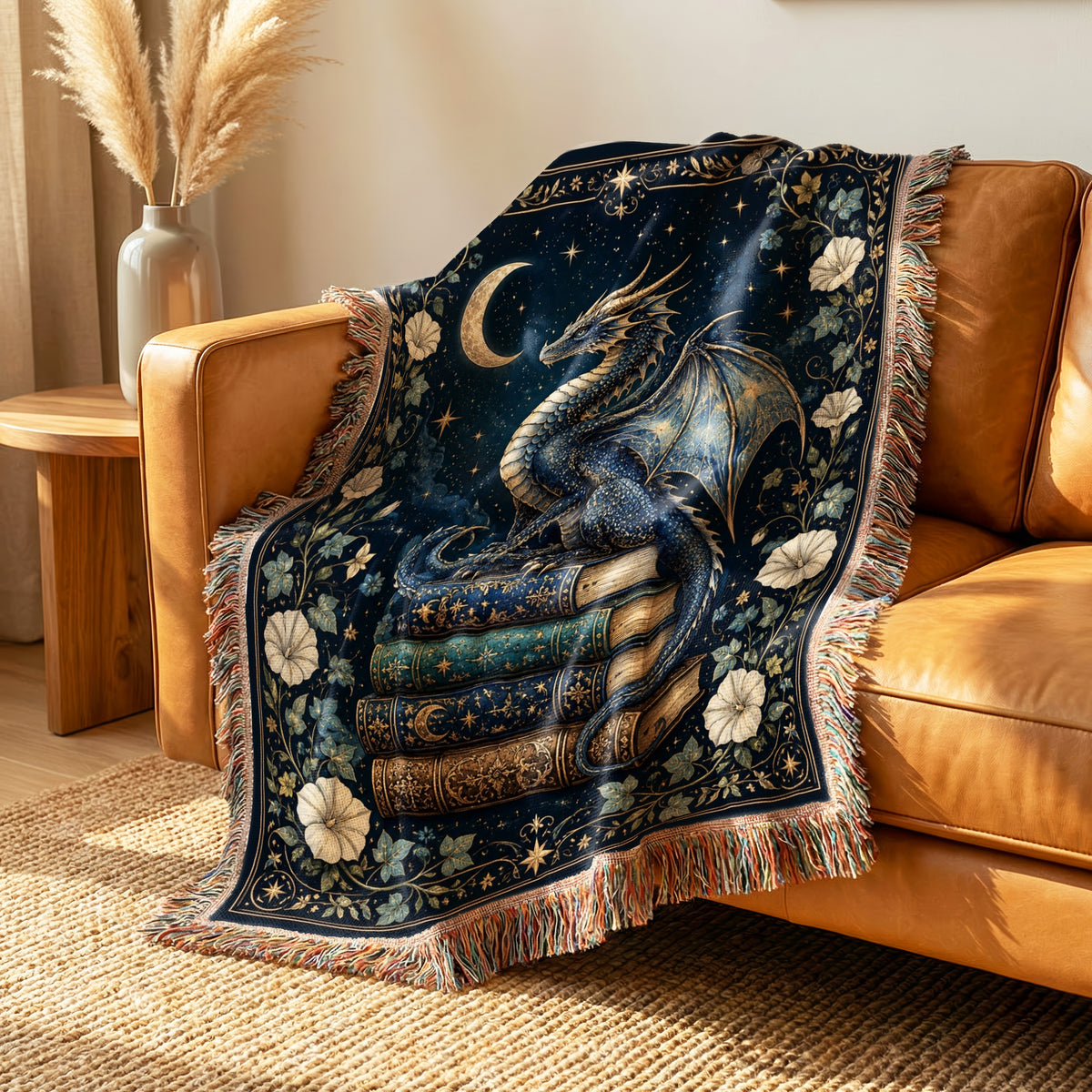Crescent Moon Blue Dragon Blanket