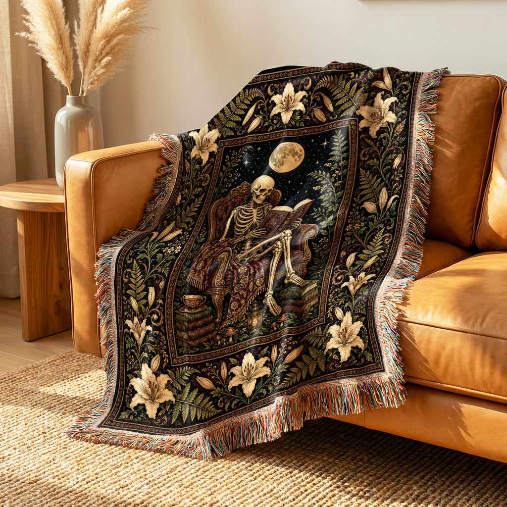 Moonlit Lily Skeleton Reader Blanket