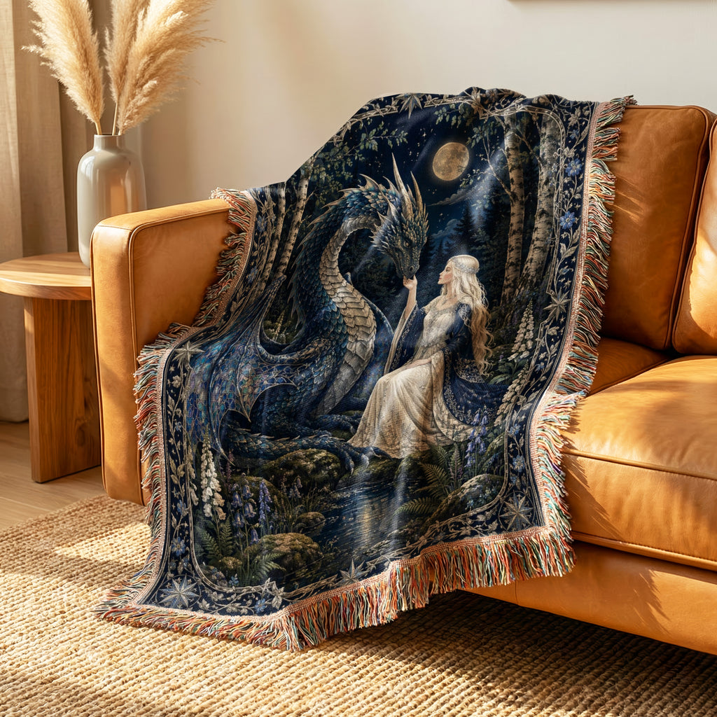 The Moonlit Dragon Maiden Blanket