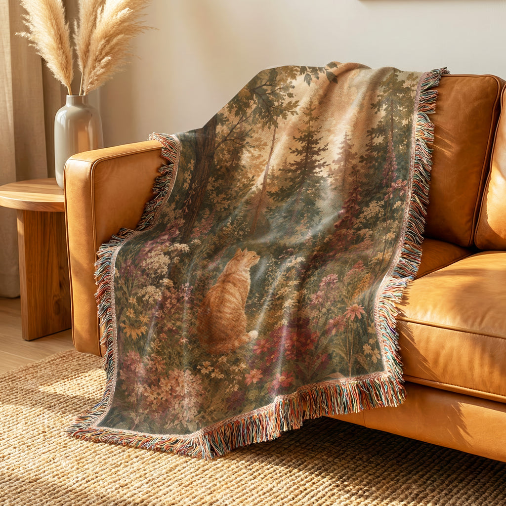 Forest Wildflower Ginger Cat Blanket