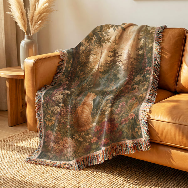 Forest Wildflower Ginger Cat Blanket