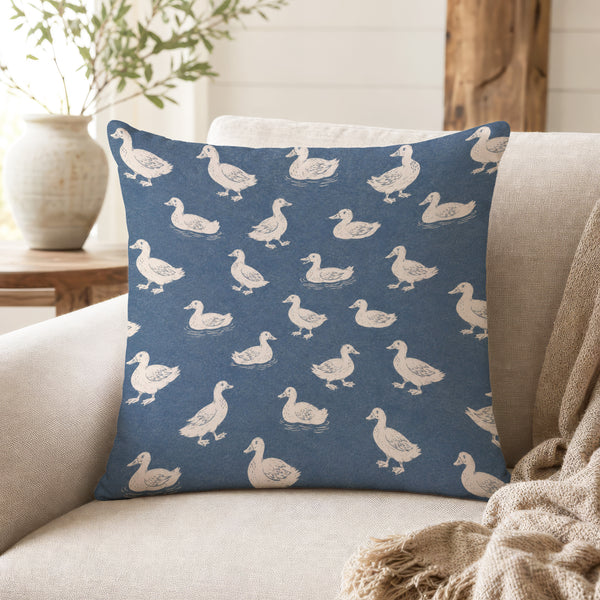Pond Ducks – Dusty Blue Farmhouse Pillow