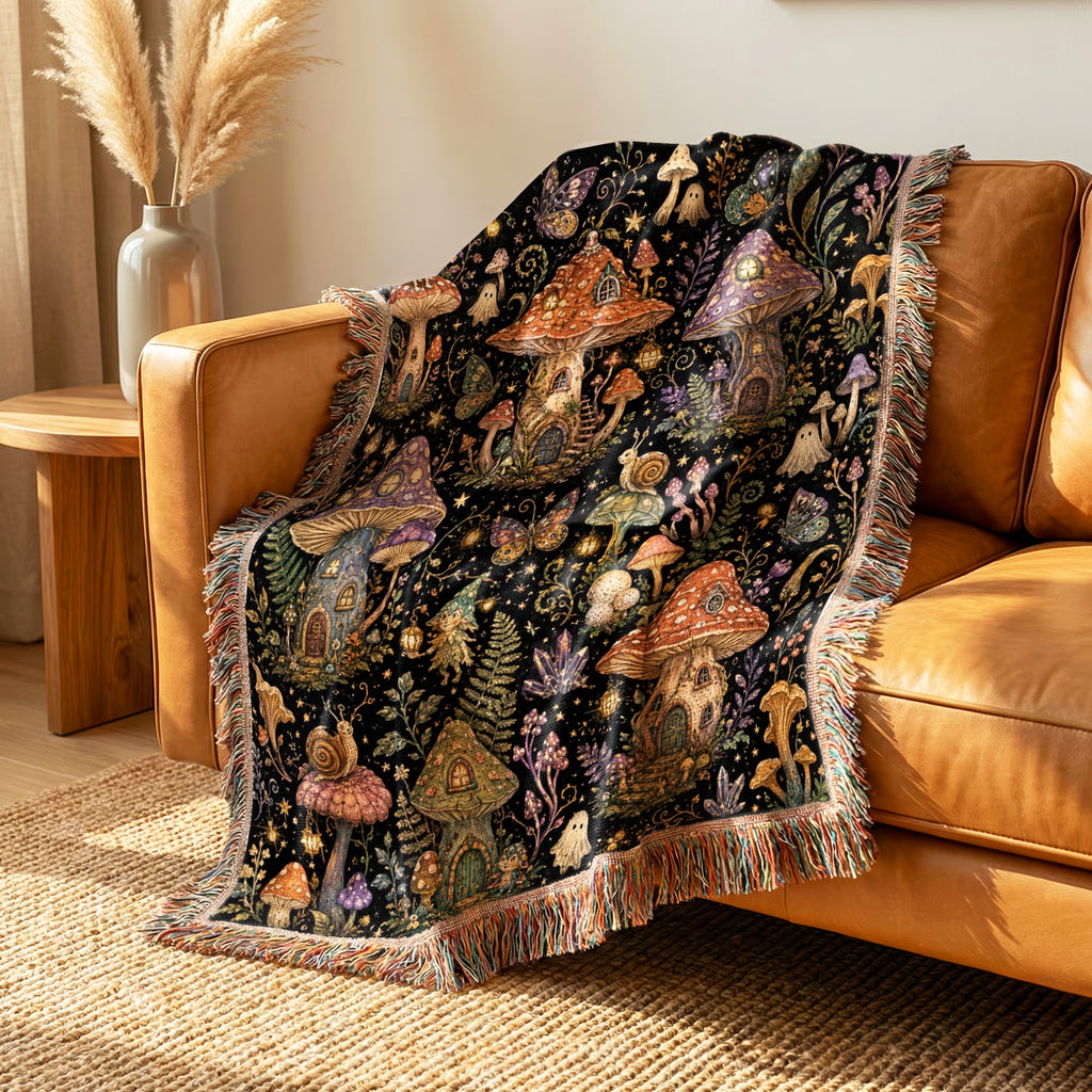 Enchanted Mushroom Village Blanket