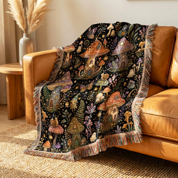 Enchanted Mushroom Village Blanket