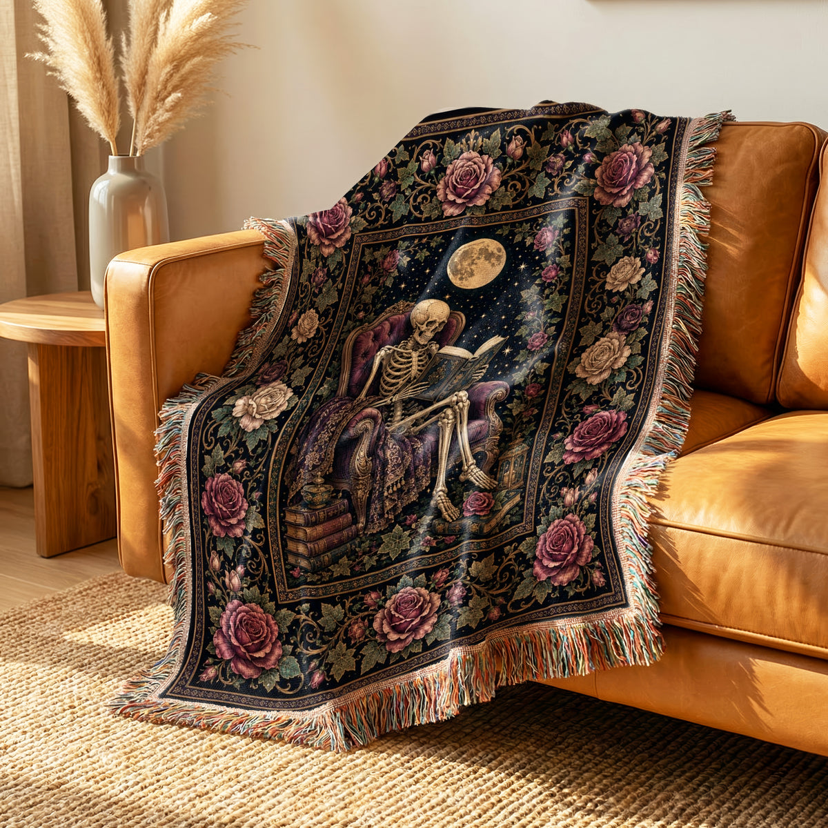 Moonlit Rose Skeleton Reader Blanket