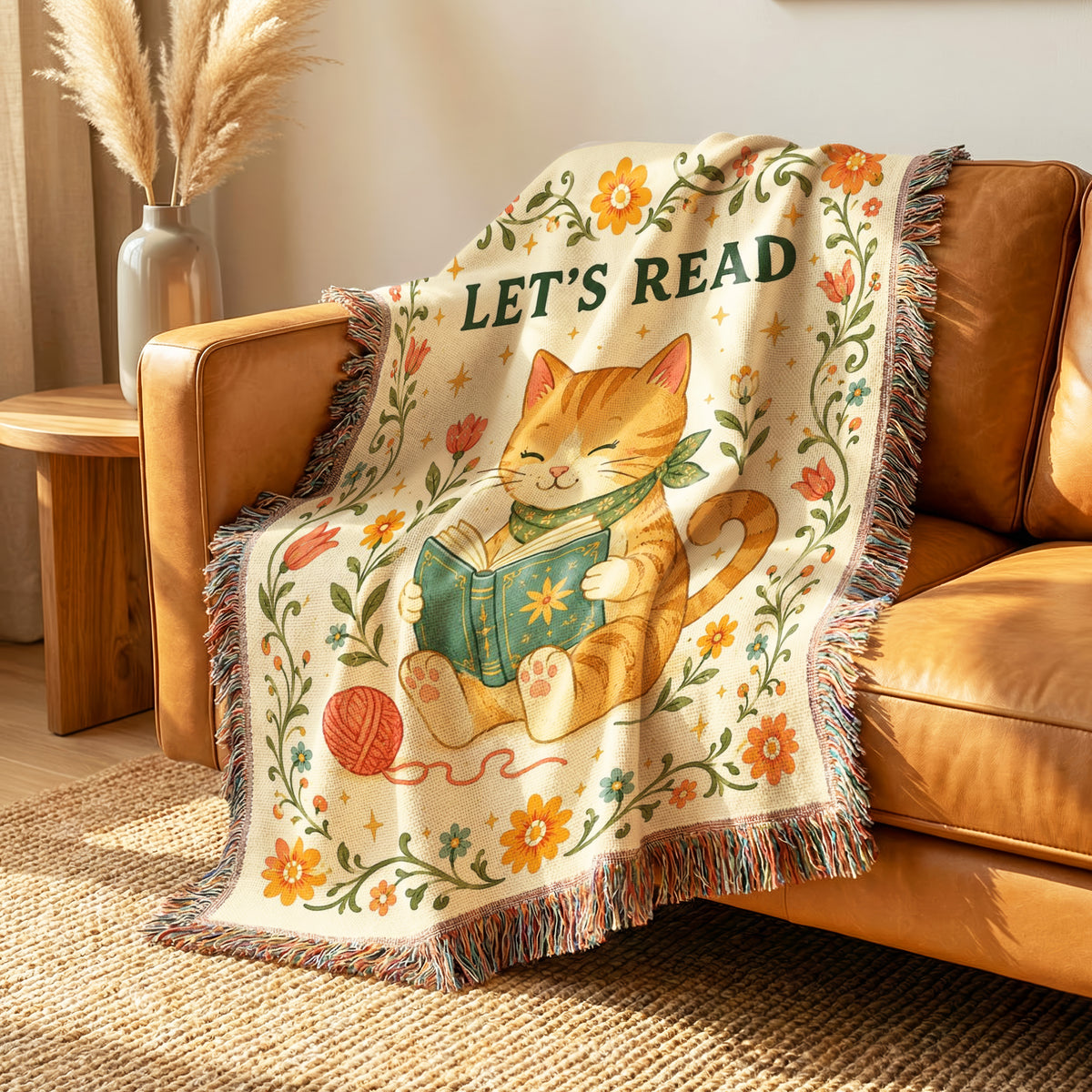 Let's Read Cozy Cat Book Lover Blanket