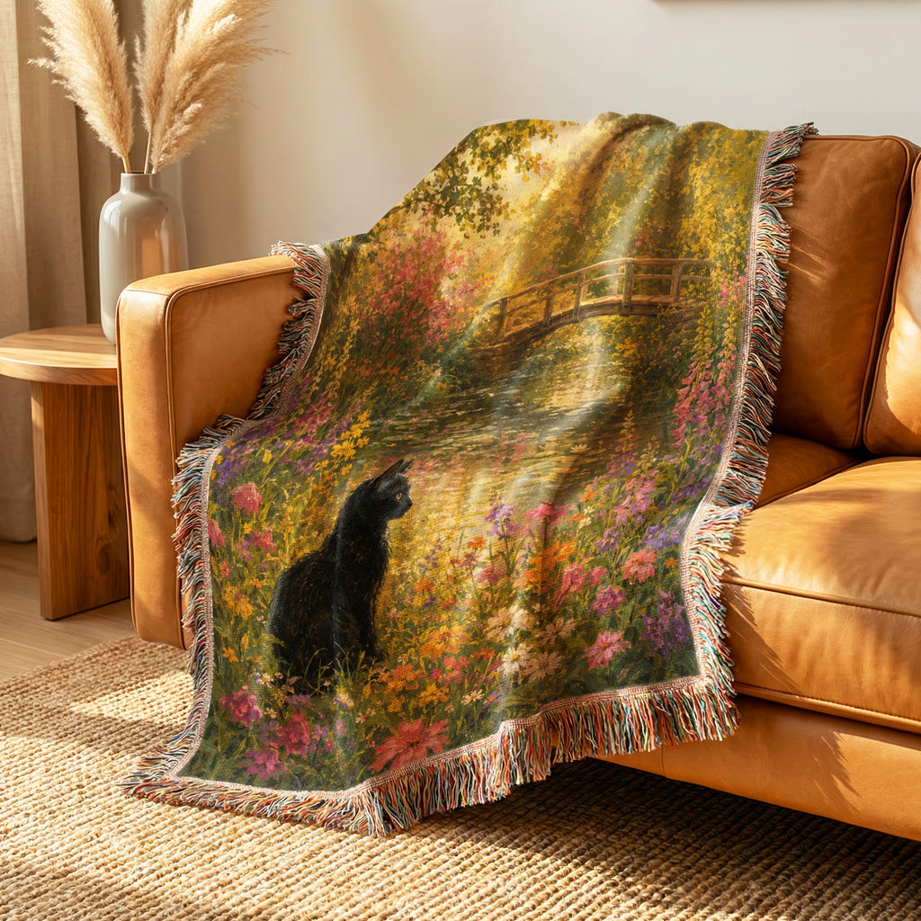 Wildflower Pond Black Cat Blanket
