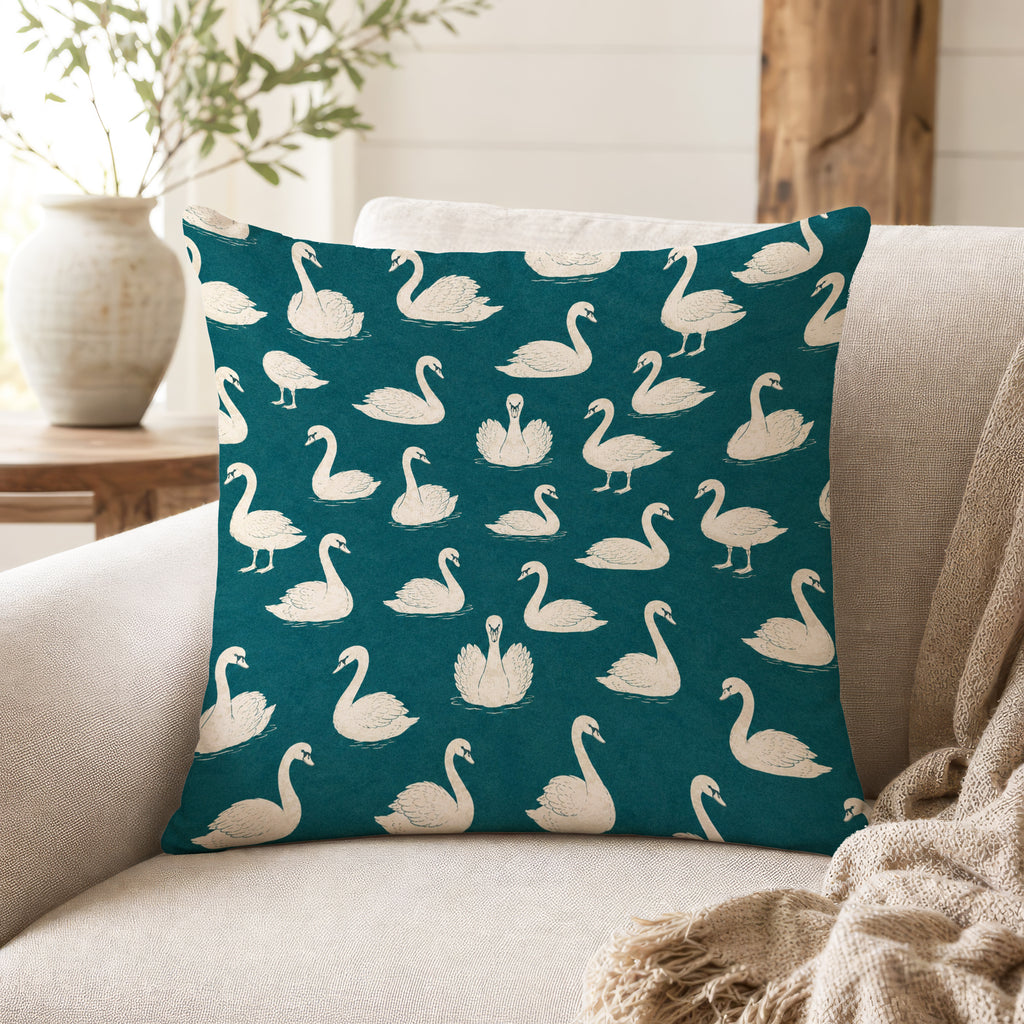 Teal Swan Lake – Elegant Swan Pillow