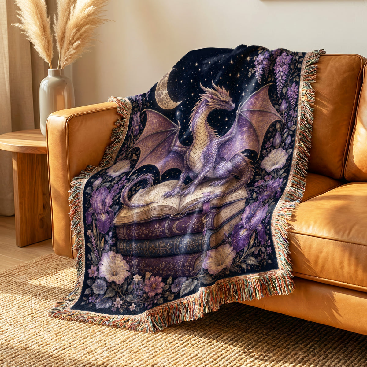 Lavender Crescent Dragon & Books Blanket
