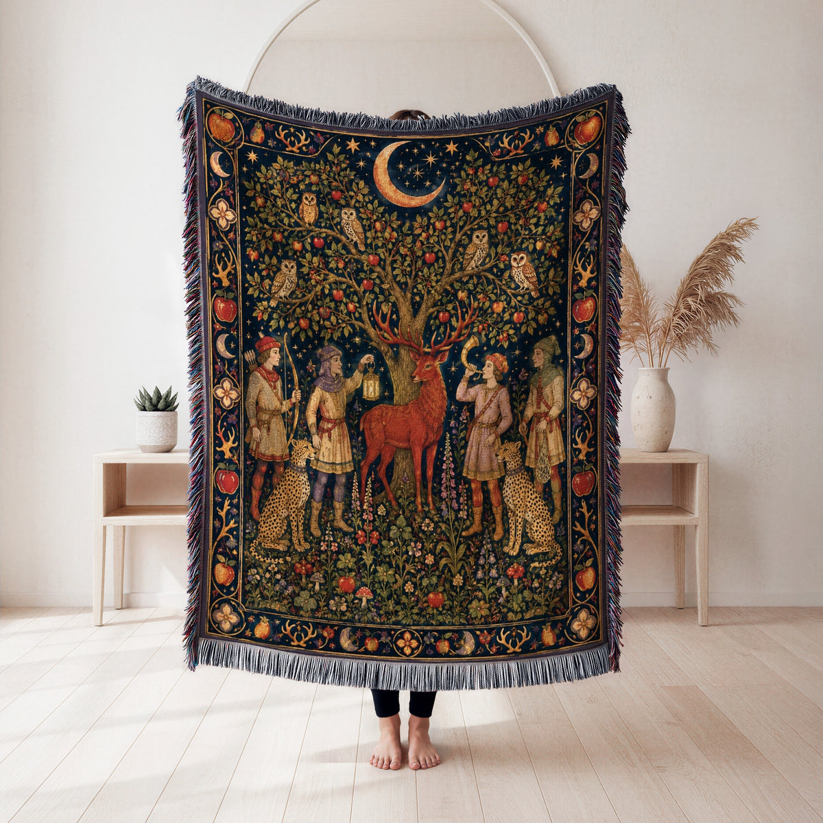 The Moonlit Stag Hunt Blanket