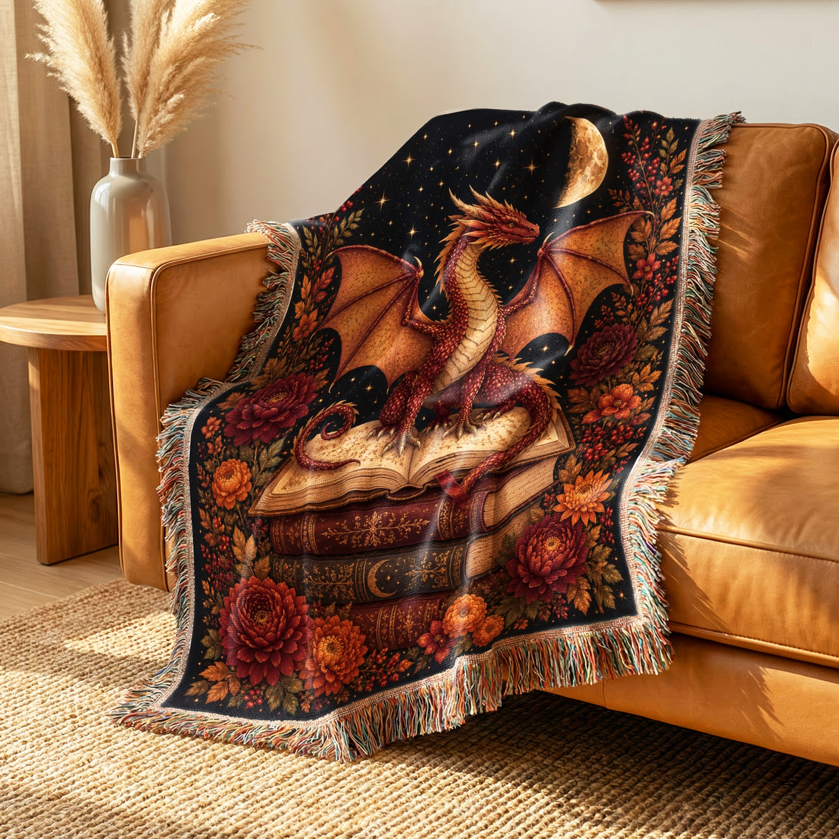 Autumn Crescent Dragon & Books Blanket