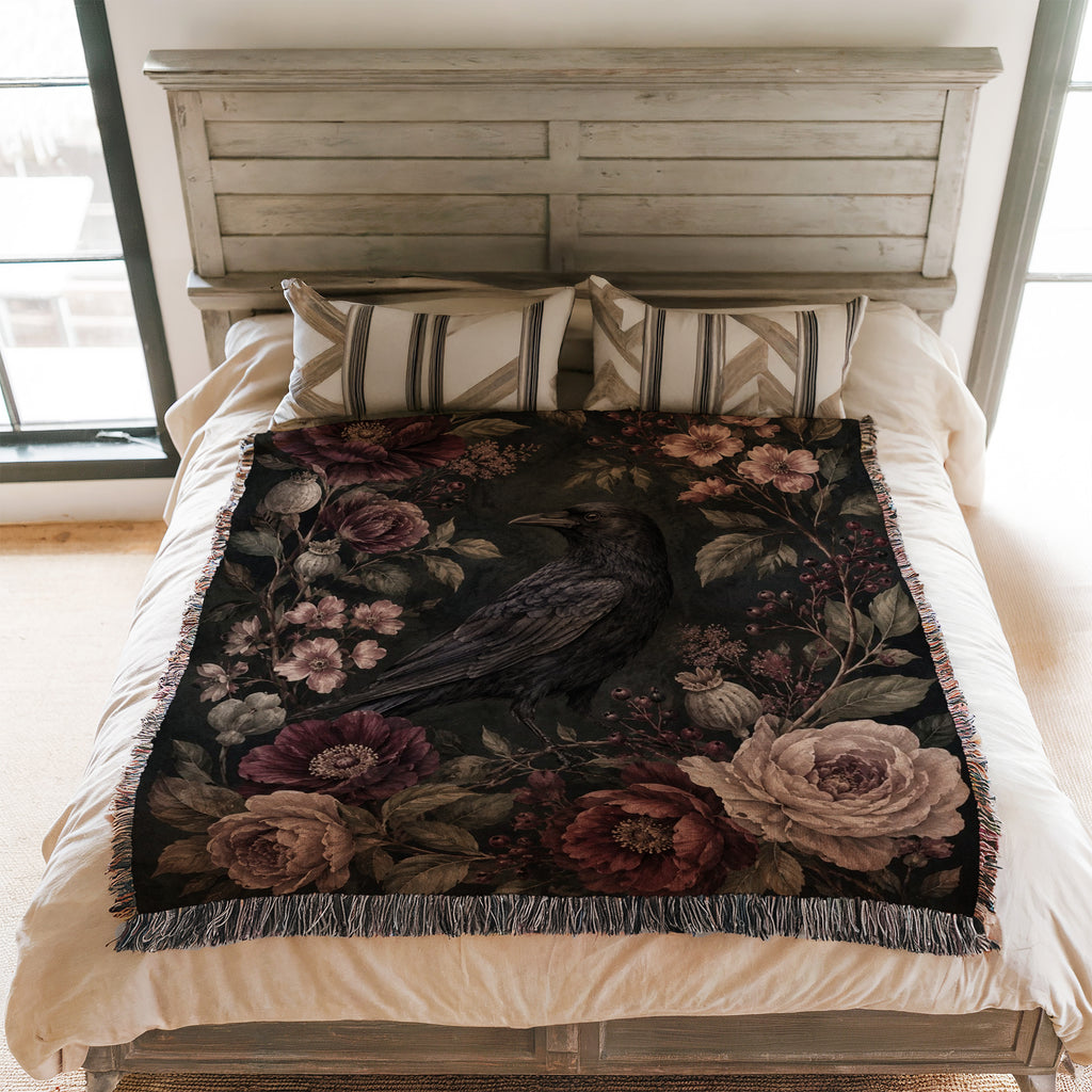 Dark Floral Raven Blanket