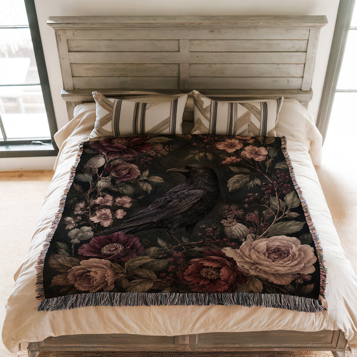 Dark Floral Raven Blanket