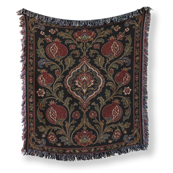 The Midnight Pomegranate Tapestry Blanket