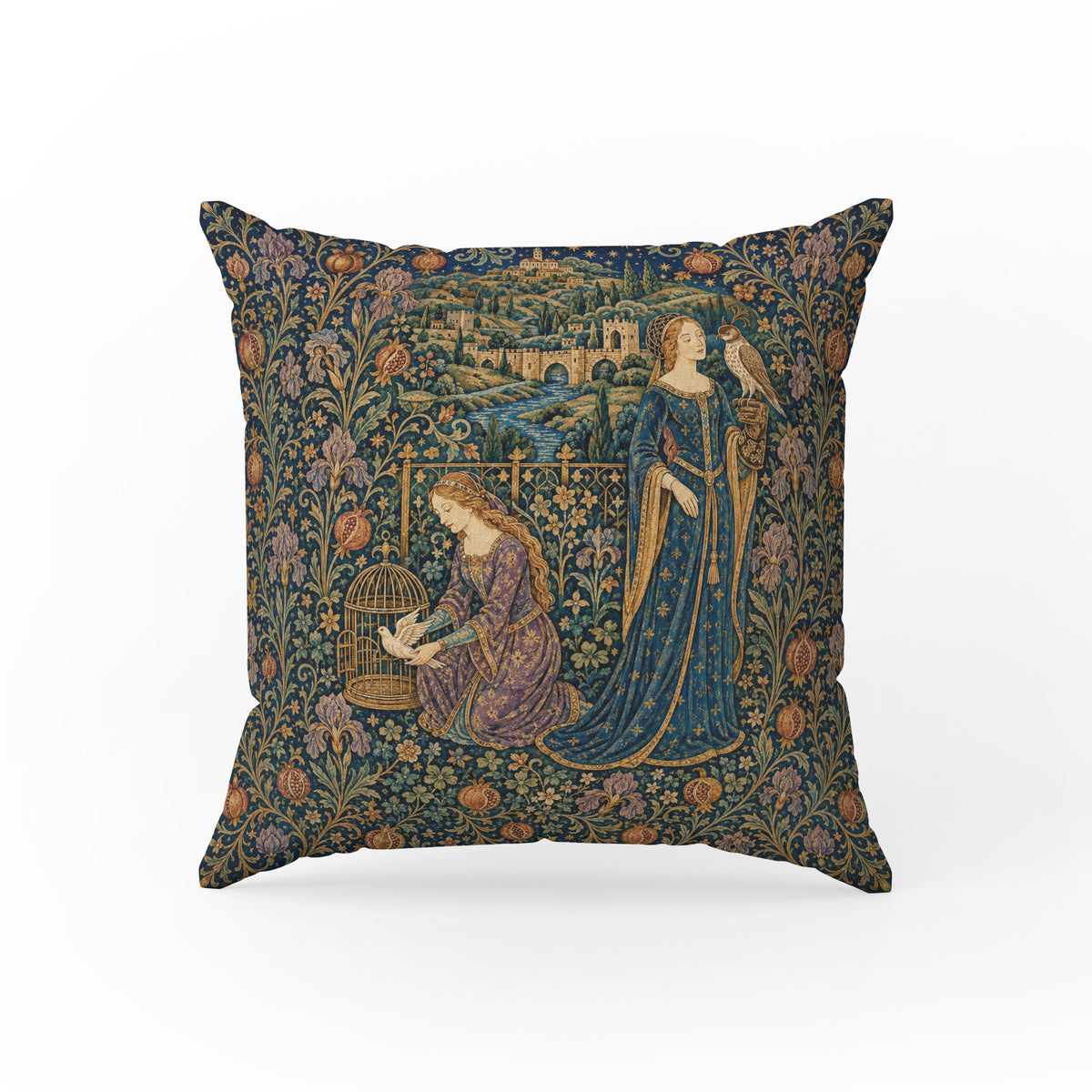 The Falconer’s Garden – Medieval Tapestry Pillow