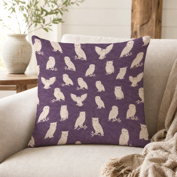 Twilight Owls – Purple Woodland Pillow