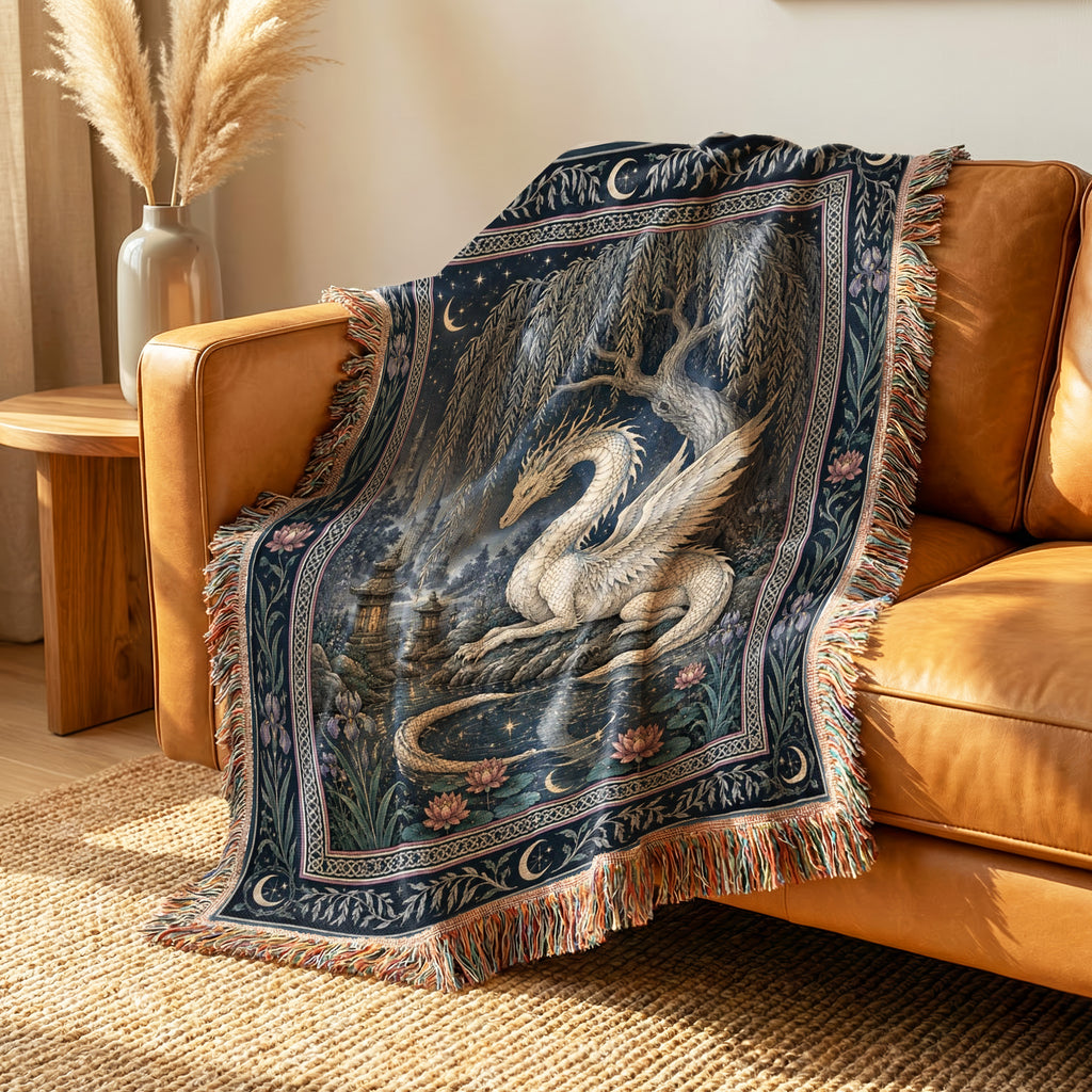 The Moonlit Willow Dragon Blanket