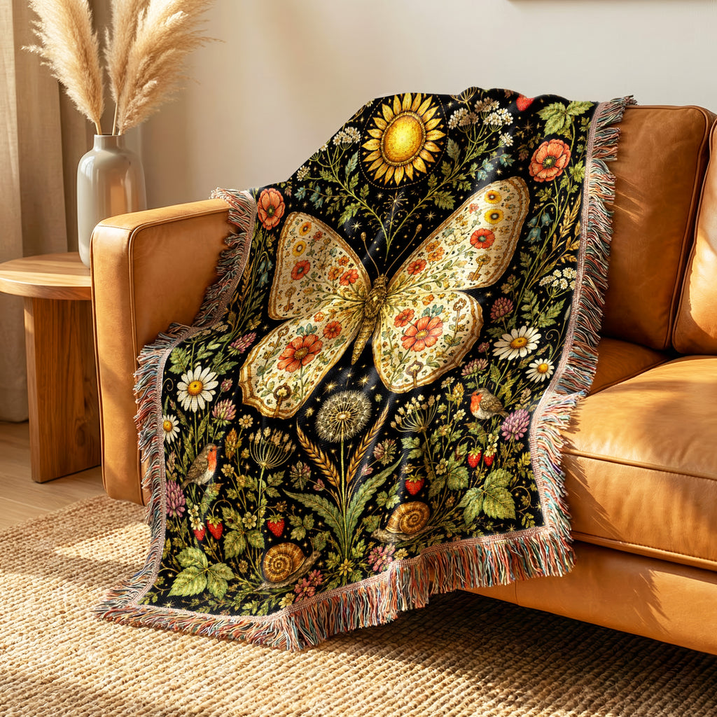 Sunlit Meadow Butterfly Blanket