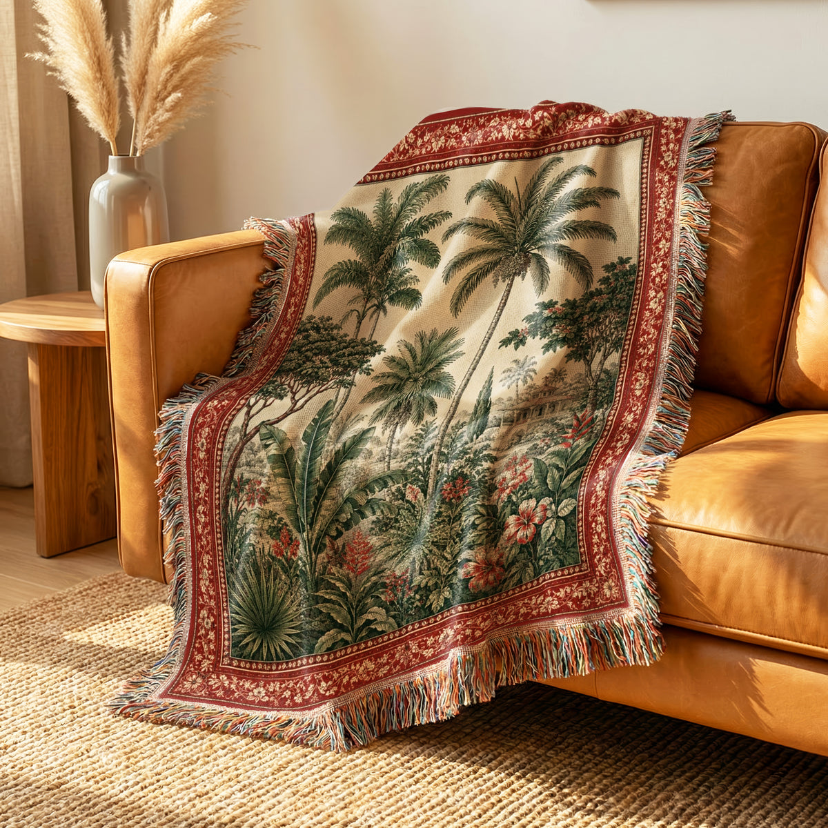 Crimson Palm Garden Blanket