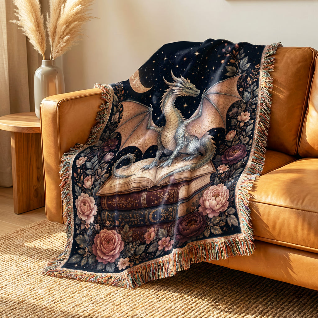 Blush Moon Dragon & Books Blanket