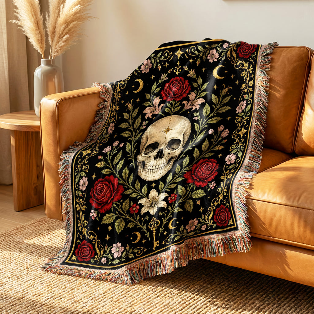 Skull & Celestial Roses Blanket