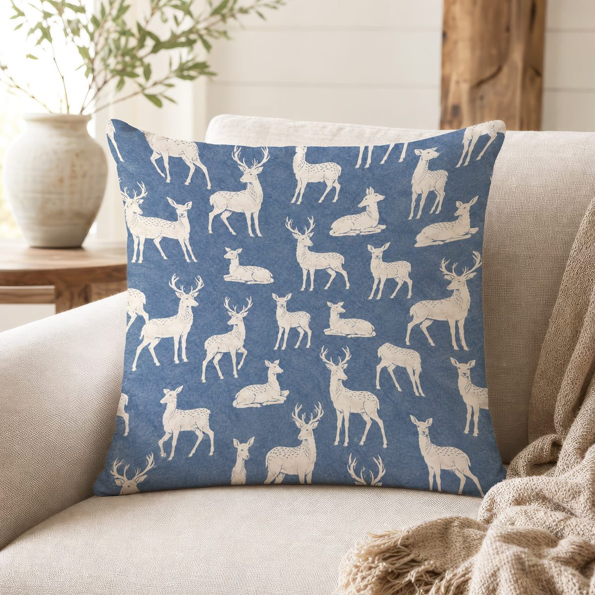 Blue Forest Deer – Woodland Stag Pillow