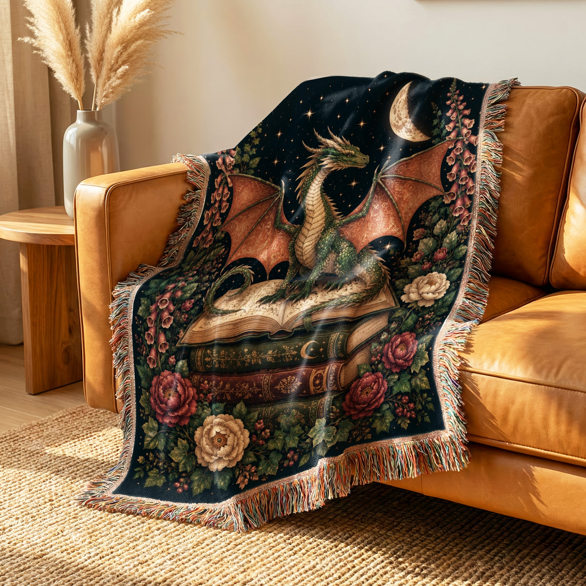 Woodland Crescent Dragon & Books Blanket