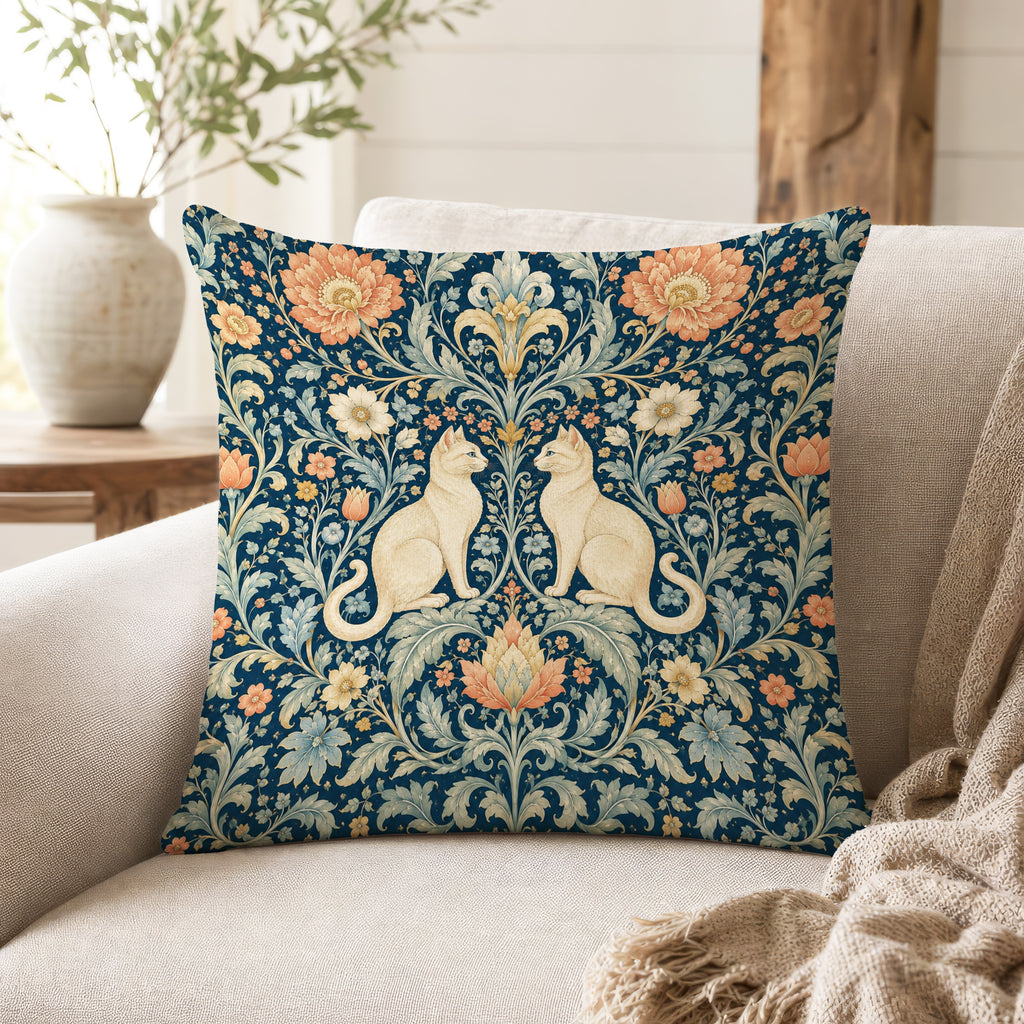 The Floral Cat Court – Ornate Botanical Pillow