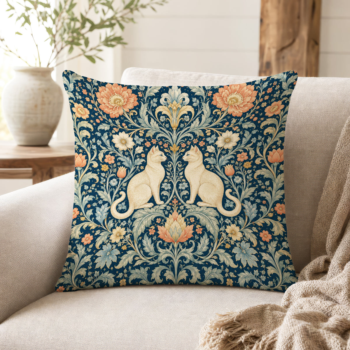 The Floral Cat Court – Ornate Botanical Pillow