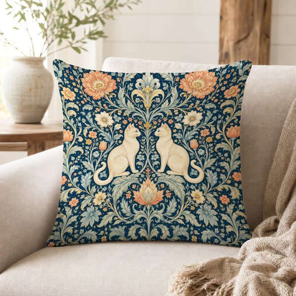 The Floral Cat Court – Ornate Botanical Pillow