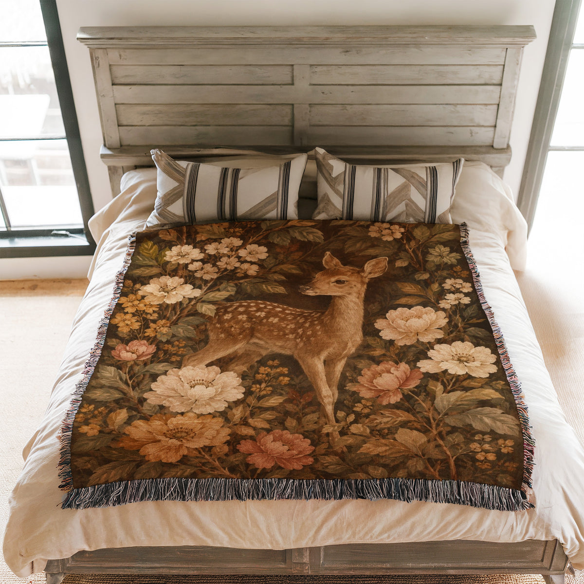 Autumn Fawn Floral Blanket