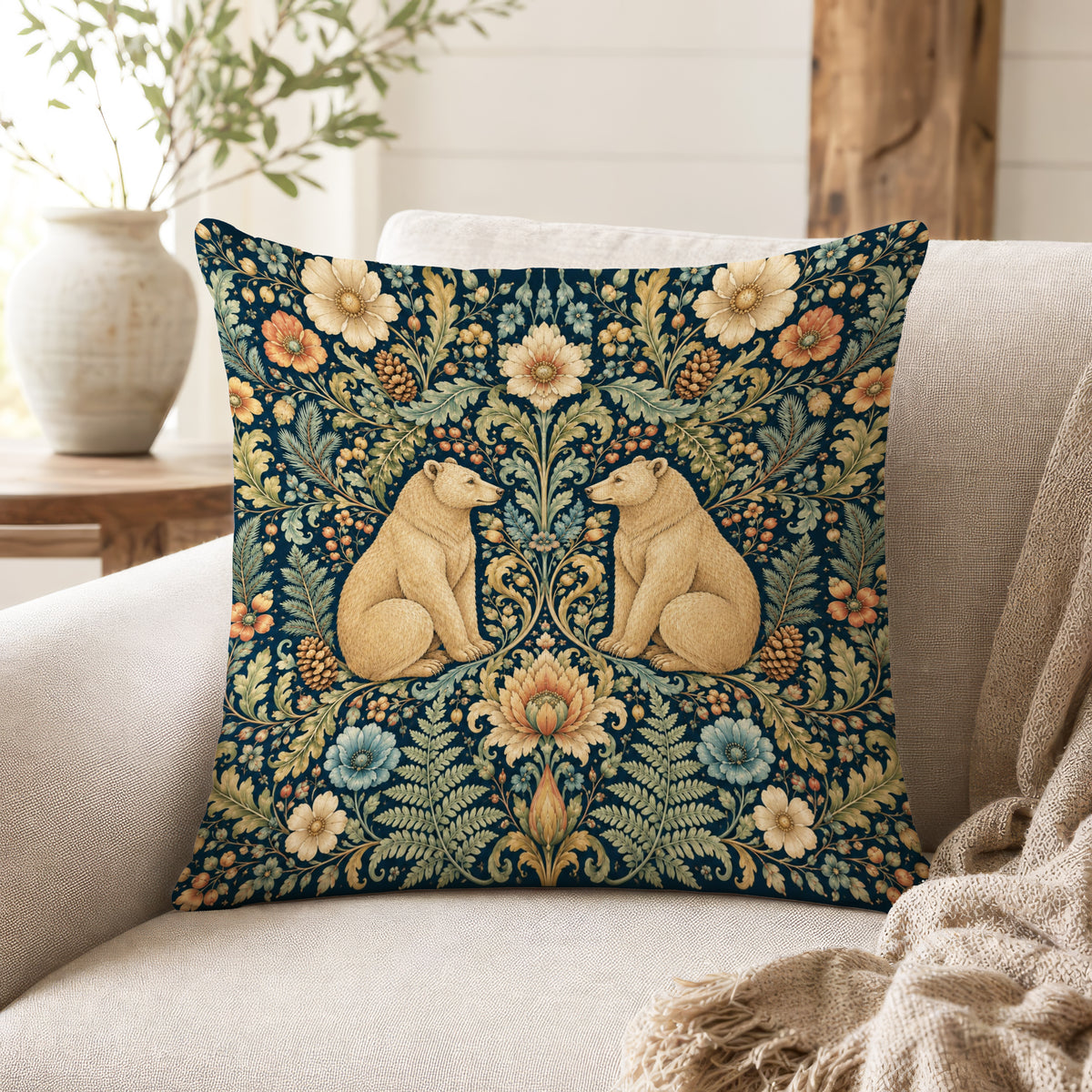The Bear Garden – Ornate Woodland Pillow