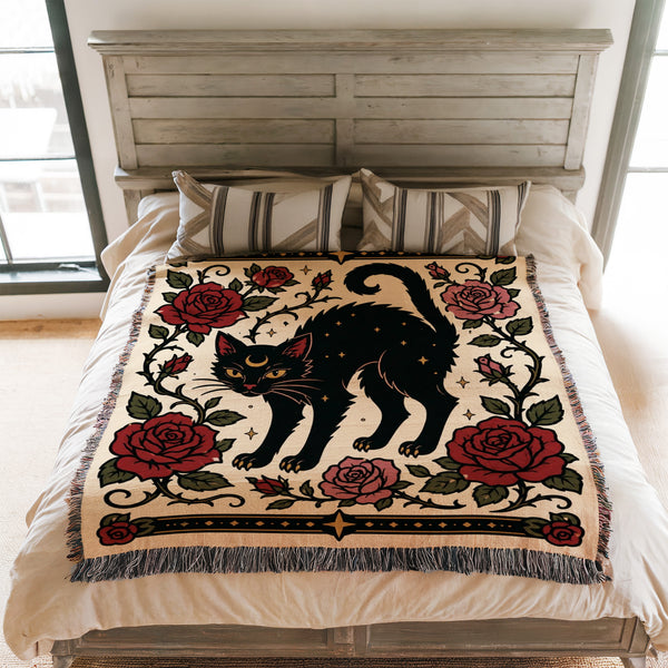 Black Cat & Roses Folk Blanket