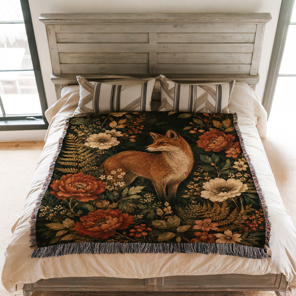 Autumn Fox Floral Blanket