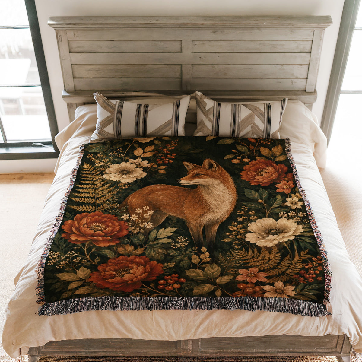 Autumn Fox Floral Blanket