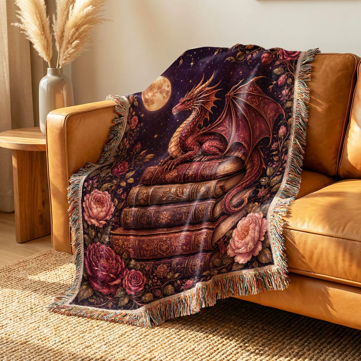 Crimson Rose Dragon Library Blanket