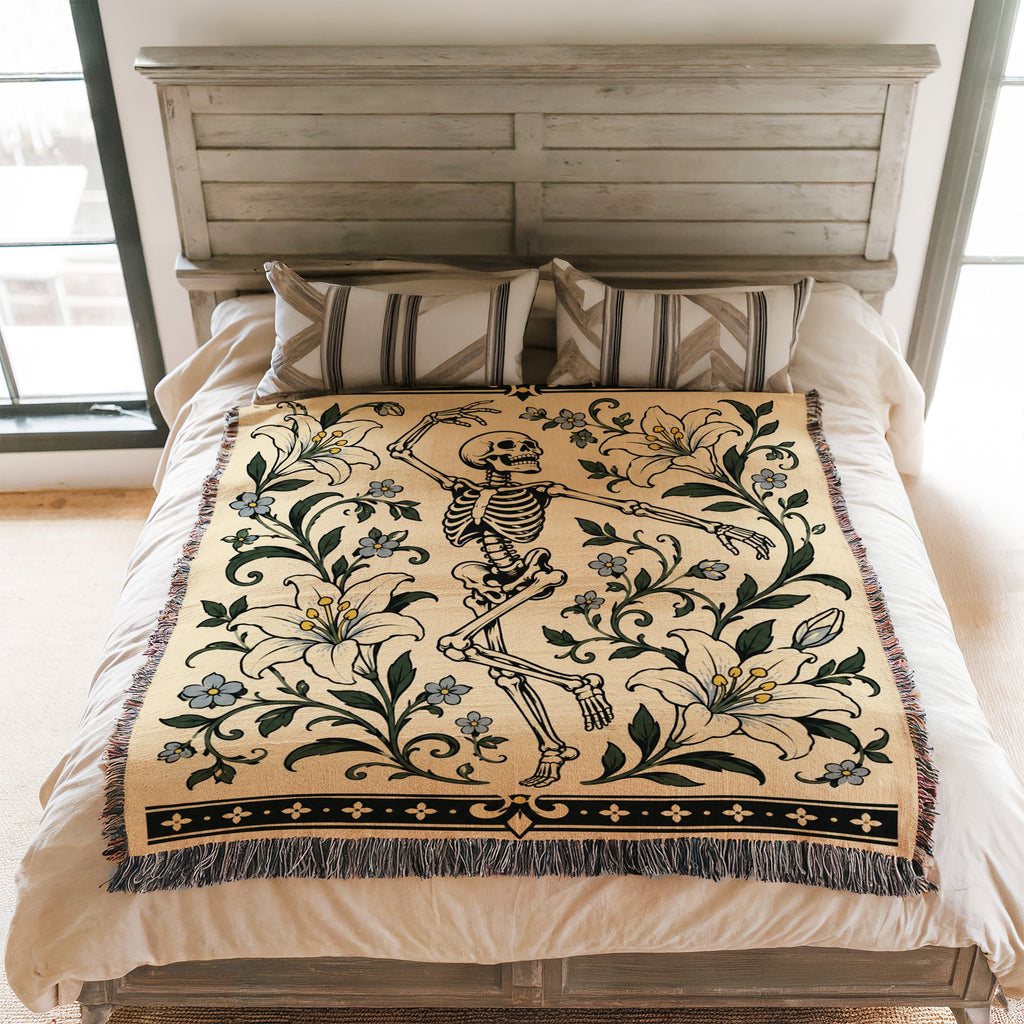 Dancing Skeleton & Lilies Blanket