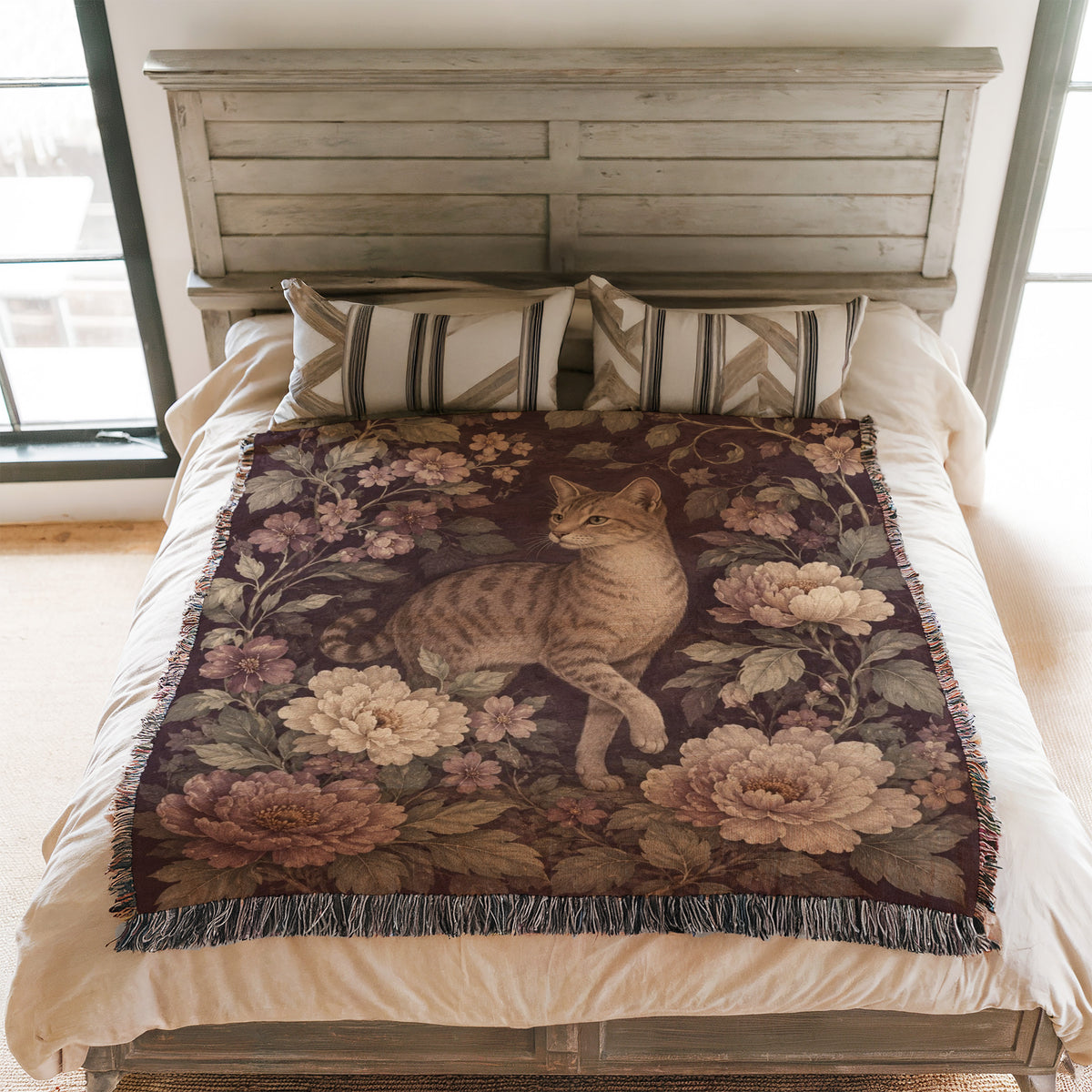 Vintage Floral Tabby Cat Blanket