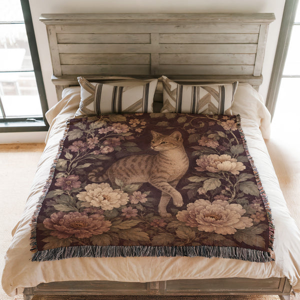 Vintage Floral Tabby Cat Blanket