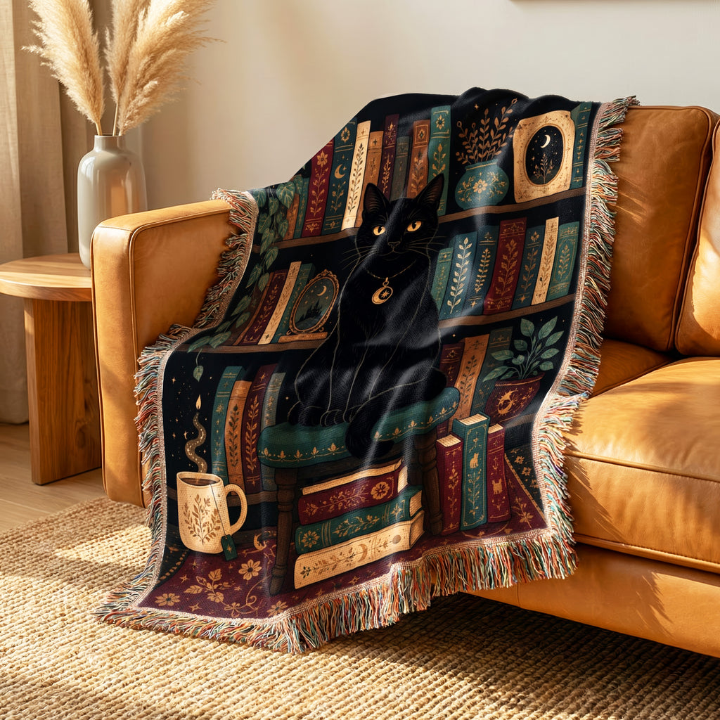 Black Cat Celestial Library Blanket